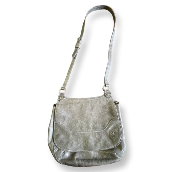 Frye Handbags - Frye Melissa Grey Leather Crossbody Saddle Bag with Dustbag